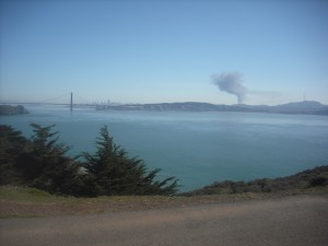 Looking back to San Francisco from the trailhead to the Point Bonita lighthouse, February 24.