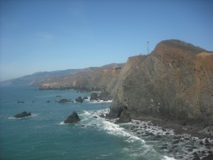 The Marin Headlands, as seen looking north from the Point Bonita Lighthouse.