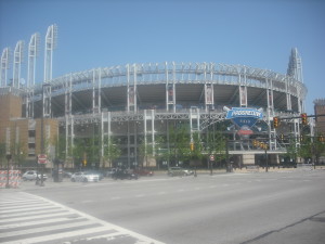 The view as you approach the entrance to Progressive Field.