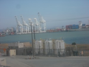 Easily visible from many points on the Bay Bridge (and even on the BART ride from San Francisco to Oakland), these giraffe-like structures are actually among the more aesthetically pleasing features of the industrial area of Oakland near the approach to the bridge on the bike/pedestrian path.