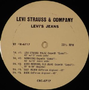 This rare disc includes not only a couple Jefferson Airplane Levi's commercials, but a couple done for the same company by a much more obscure San Francisco group, the Sopwith Camel.