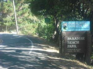 The entrance to Paradise Beach Park.