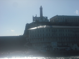 The view as the boat approaches Alcatraz Island.
