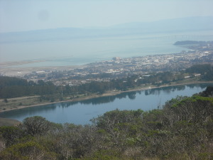 Small lake and San Francisco Bay, viewed to the trail's east