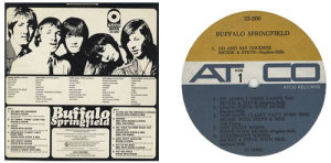 The back cover of the first pressing of Buffalo Springfield's debut LP, listing a song, "Baby Don't Scold Me," that was removed from subsequent editions. The rest of the track listing was slightly different than the more common subsequent editions as well.