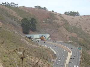 Tunnel just north of the bridge on Highway 101, as viewed from the trail just before you turn inland and the roar of the traffic disappears.