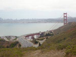 Unusual view of the ramp to the Golden Gate Bridge from the northern end, near the beginning of the trail.