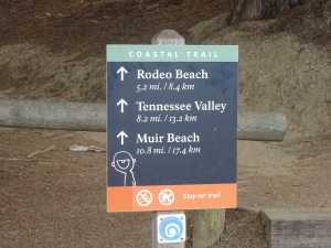 Trailhead in the parking lot at the northern end of the Golden Gate Bridge.