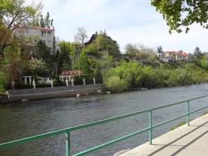 Opulent homes overlooking the river in downtown Reno.