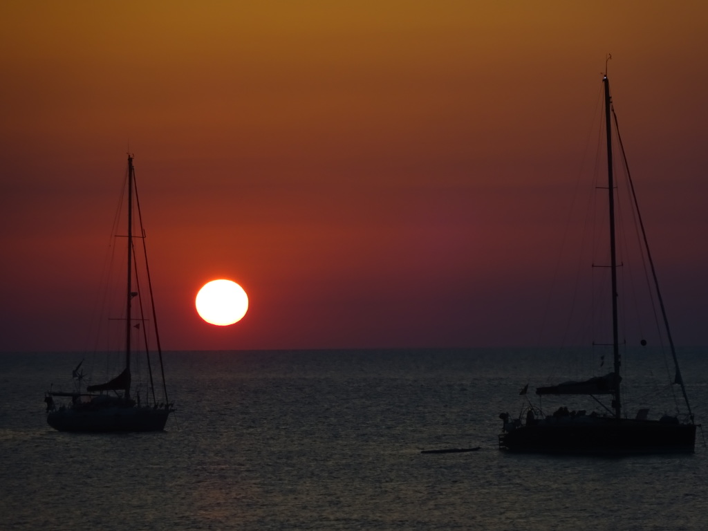 Sunset as viewed from the beach in Cefalu.