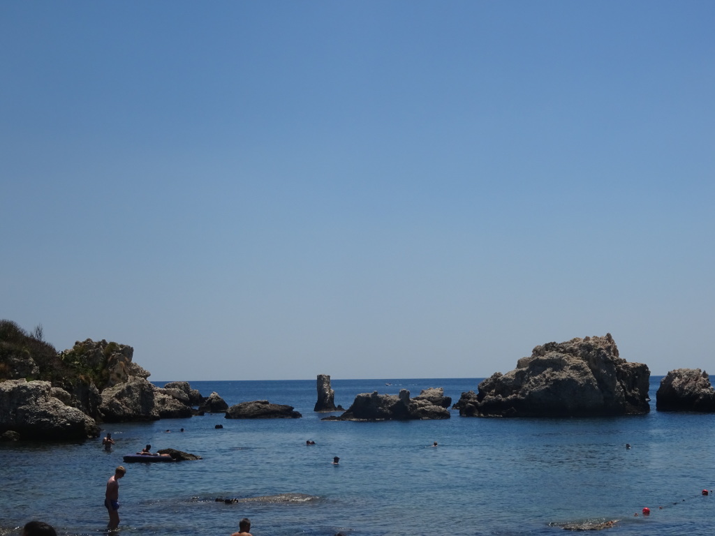 Rocks to which we swam at Isola Bella.