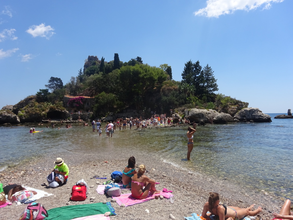 The beach at Isola Bella, near Taormina in Sicily.