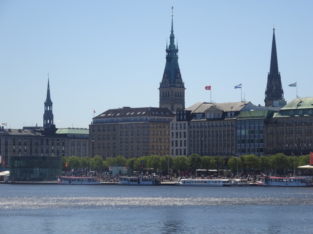 City center skyline from Binnenalster Lake.